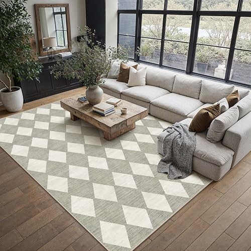 PureCozy Grey 10x12 Washable Area Rug Living Room Non Slip Checkered Carpet - Image 2