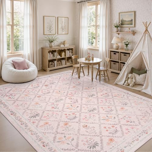 DCX Washable 4x6 Pink Floral Rug - Image 2