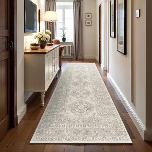 Ksrau 3x10 Runner Rug Washable Vintage: Non Slip Hallway Runners Beige - Image 5