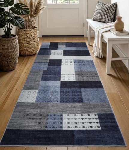 YIHOUSE Blue 2x6 Kitchen Runner Rug Non Slip Washable, 6ft Patchwork Rug Runners by YIHOUSE
