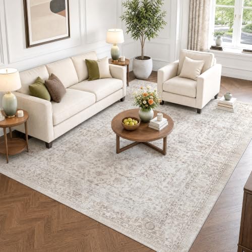 FMFUNCTEX 5x7 Washable Beige Neutral Vintage Retro Area Rug by Fmfunctex