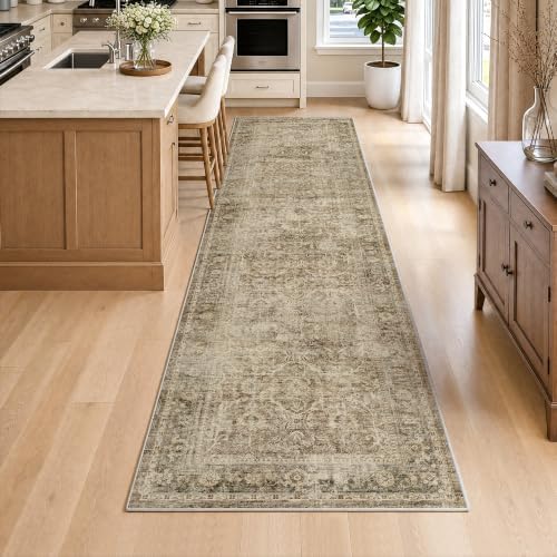 FMFUNCTEX 2x8 Hallway Runner Rug Washable Brown Neutral Vintage Distressed - Image 3