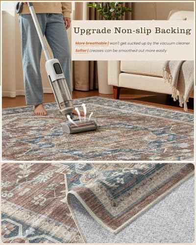 Washable Area Rug-5X7 Vintage Neutral Soft Antique Red - Image 6
