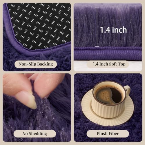 PLHXFR 10x12 Area Rugs Living Room: Fluffy Bedroom Rug Shag Carpet Purple - Image 6