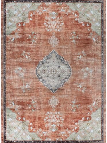 Non Slip Area Rugs 5x7 Boho Medallion Floral Non Skid Rubber Backing Easy Silk - Image 3