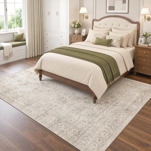 FMFUNCTEX 5x7 Washable Beige Neutral Vintage Retro Area Rug - Image 2