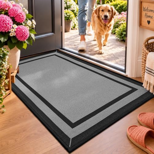 Indoor Door Mat Thin Low Profile Entryway Mats Grey 17"x30" by Unknown