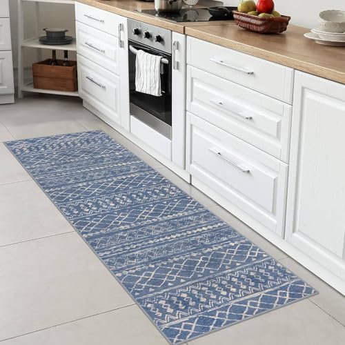 KUTA 2x6 Washable Runners for Hallways Blue Beige Moroccan Boho - Image 3