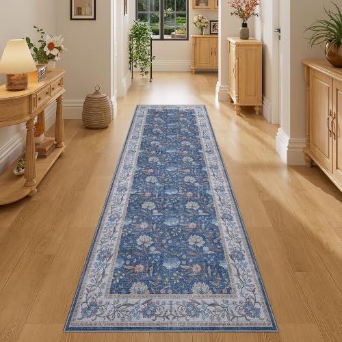 DUKINO 2x6 Runner Rug, Washable Vintage Floral Kitchen Rug, Sky Blue by DUKINO