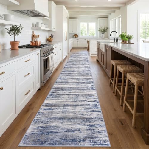 KOZYFLY Modern Long Hallway Runner Rug 2.6x20 Washable Rug Runner Grey Blue - Image 2