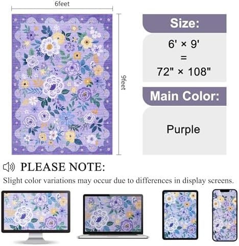 DUKINO 6x9 Area Rugs, Floral Washable Rug - Image 2