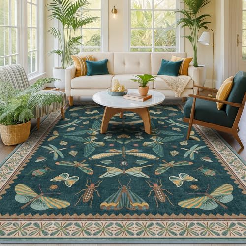 Vintage Teal Area Rugs for Living Room 6x8 by HazoHaus