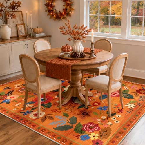 RELEANY Floral Washable 6x9 Area Rugs BurntOrange - Image 2