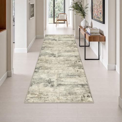 3x8 Washable Runner Rug：Modern Abstract Soft Carpet Ash Brown by FXRHLP