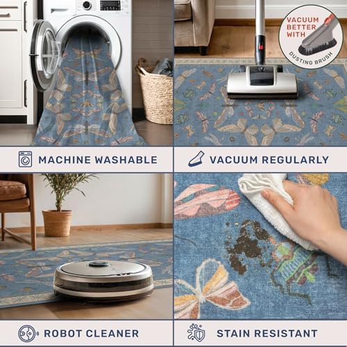 Blue Insect Hallway Runner Rug 2x10, Washable Non Slip Kitchen Sink Rug - Image 5