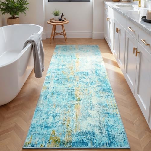 2x6 Teal Blue Rug Runners for Hallways Kitchen Runner Rug Non Slip Washable - Image 4