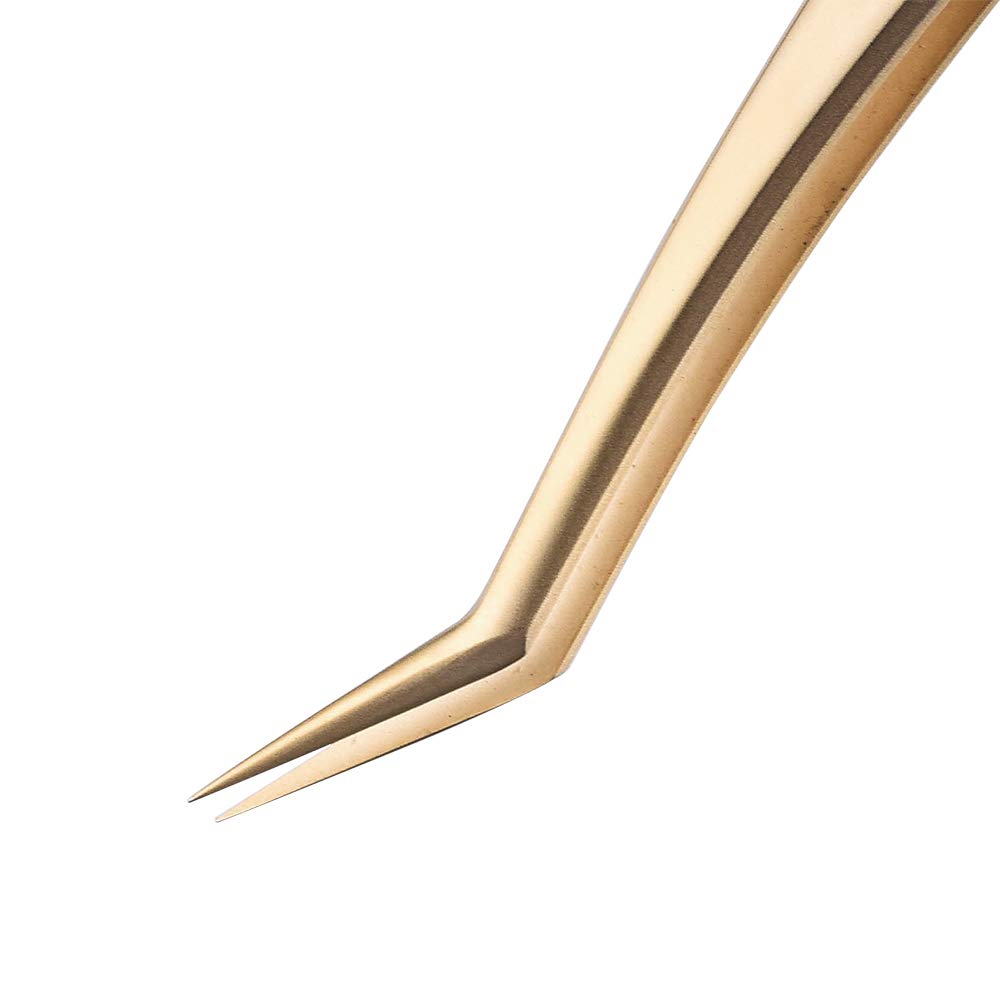 Ms.Queen Eyelash Extension Tweezers Set-Precision Tweezers for 2D-6D Volume&Individual False Lashes Extensions with PU Storage Case-Golden (Volume Tweezers/M003-1)