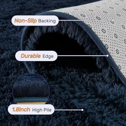 5x8 Fluffy Area Rug Blue Rugs for Living Room, Plush Soft Navy Blue Shag Carpet - Image 6