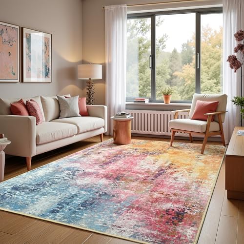 5x7 Colorful Washable Area Rug for Living Room Bedroom, Modern Abstract by VisittheFlagover