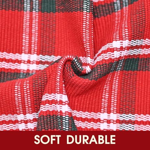 Christmas Red Green White Plaid Rug 8x10 ft, Extra Large Cotton Hand-Woven - Image 5