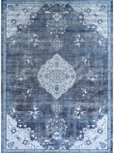 Non Slip Area Rugs 4x6 Boho Medallion Floral Non Skid Rubber Backing Easy Silk - Image 2