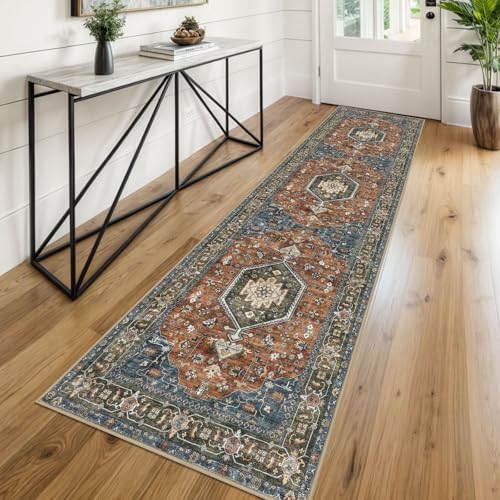 KUTA Vintage Washable Runner Rug 2x8 Brick Red Runners by KUTA