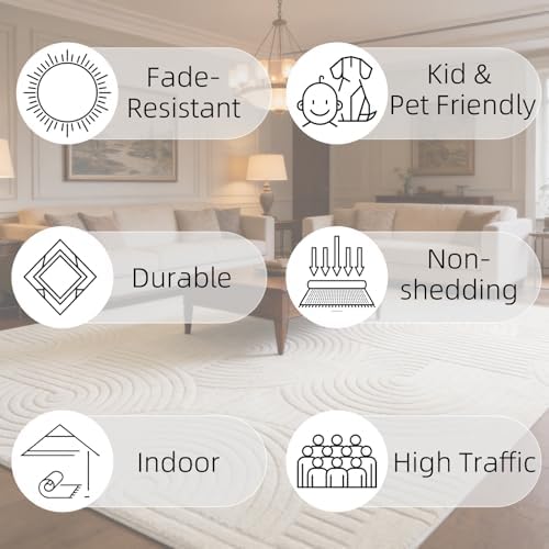 Beige Geometric 5x7 Solid Area Rug, Washable - Image 4