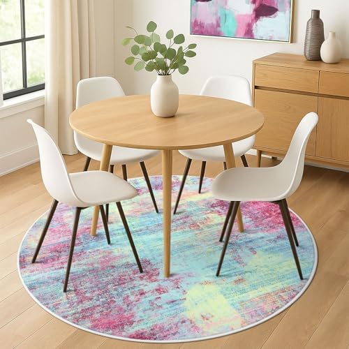 IOHOUZE Abstract Round Area Rug 6 Ft Washable Circle Rugs Large Round Rug Non - Image 3