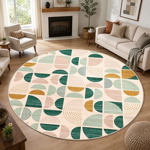 MUJOO Round Rugs 9ft, Circle Area Rug Washable Non Slip Modern Abstract - Image 7