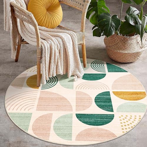 MUJOO Round Rug 4ft Small Circle Area Rug Washable Non Slip Modern Abstract - Image 7