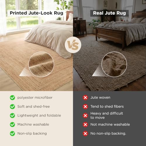 Bedsure 5x7 Printed Jute-Look Washable Area Rug, Soft Polyester Fleece - Image 4