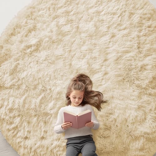 OLANLY Cream Round Rugs for Bedroom by OLANLY