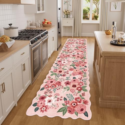 DUKINO 2x8 Washable Runner Rug, Floral Non Slip Kitchen Runner Rug by DUKINO