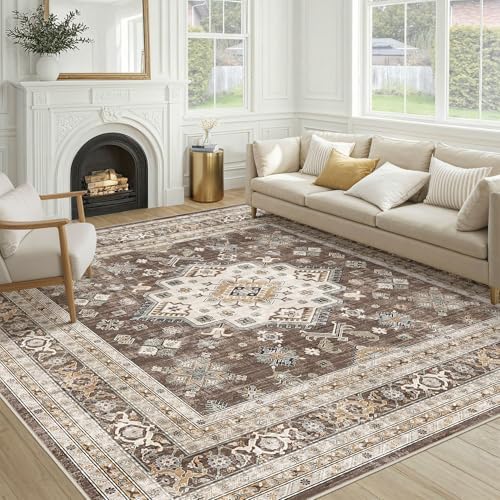 cotiled 9x9 Area Rug for Living Room, Traditional, Dark Brown by COTILED