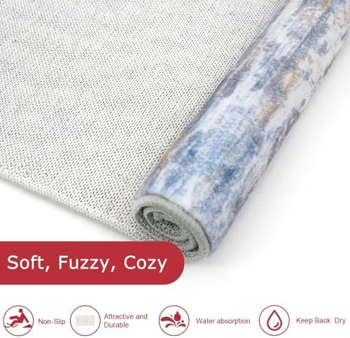 KOZYFLY Modern Runners for Hallways 2x6 Blue Rust Washable Runner Rug - Image 6