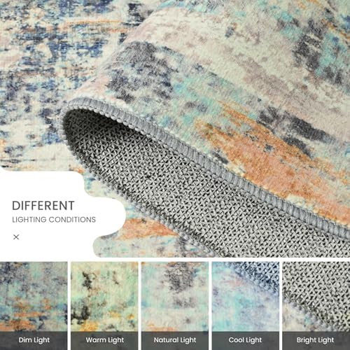Ompaa Living Room Rug 5x7 Blue Area Rug Machine Washable Boho Rug Non Slip - Image 7