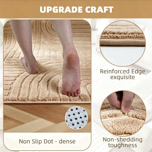 Camel Geometric 5x7 Solid Area Rug, Washable - Image 2