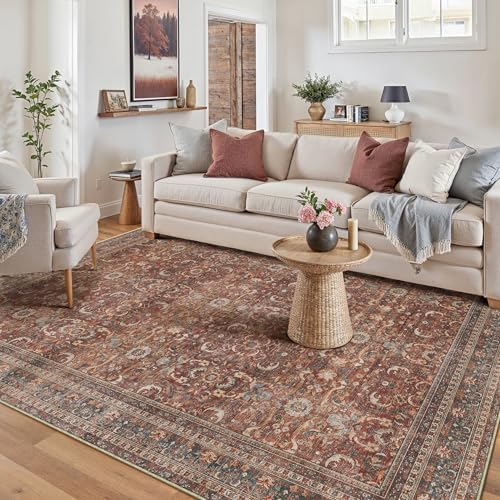 HUGEAR 5x7 Brick Red Vintage Distressed Washable Area Rug by HUGEAR
