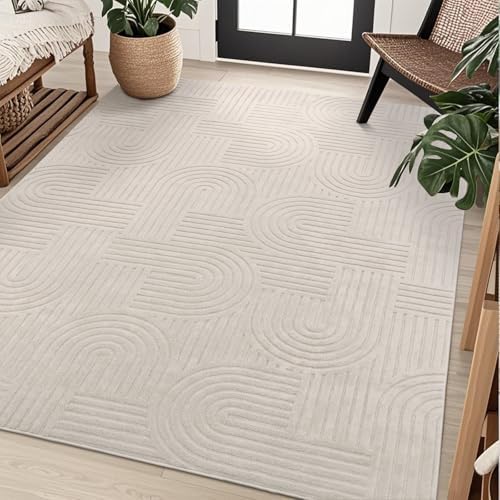 SHACOS Soft Cozy Fluffy Arch Pattern High-Low Pile Textured Area Rug 5'3"x7'3" - Image 6