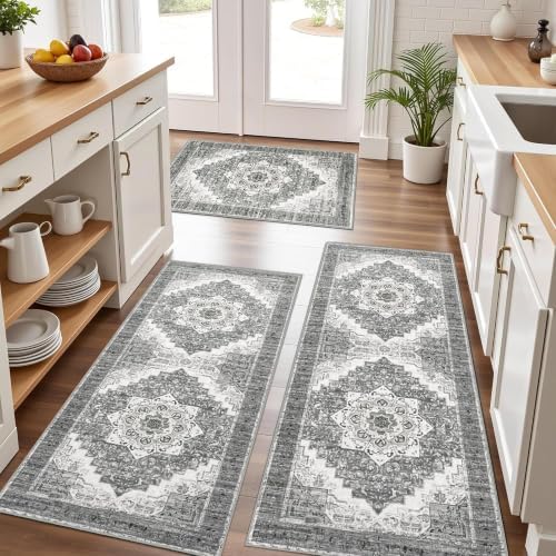 Kitchen Rugs Sets of 3 100% Non Slip Washable Kitchen Mats by Tritard