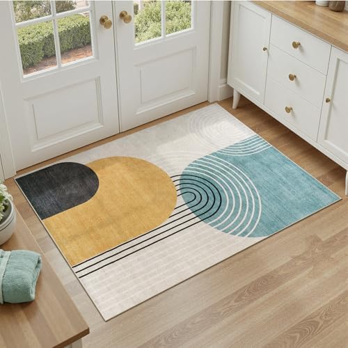 DCX Abstract Washable 3x5 Rug, Non Slip Low Pile Rug by DCXWashableRug