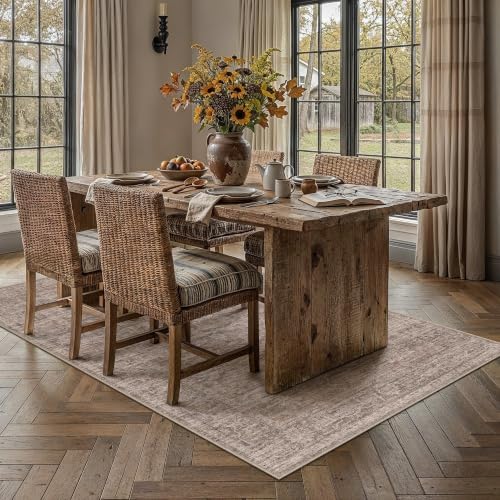 HUGEAR Brown Area Rug 3x5 Washable Neutral Rug by HUGEAR