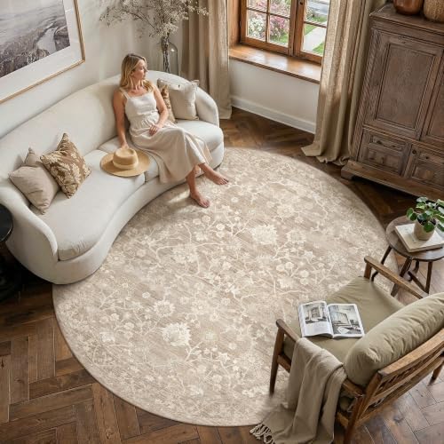 HUGEAR 6x6 Beige Neutral Round Rugs Washable Rug Carpet by HUGEAR