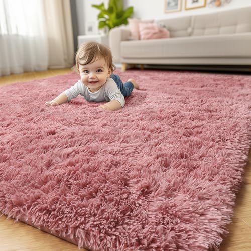 Amdrebio Blush Pink Furry Shag Area Rug 4x6 - Image 6