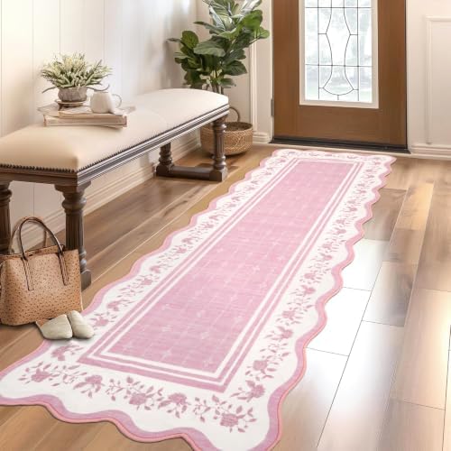 Garvee 2x6 Runner Rug Scalloped Kitchen Runner Rug Entryway Runners Pink by Garvee