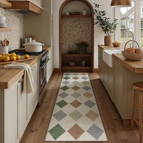 PureCozy 3x10 Washable Runner Rug Kitchen Colorful Non Slip Checkered Carpet - Image 2