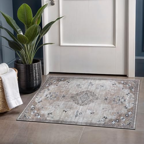 Non Slip Area Rugs 2x3 Boho Medallion Floral Non Skid Rubber Backing Easy Silk by BeverlyRug