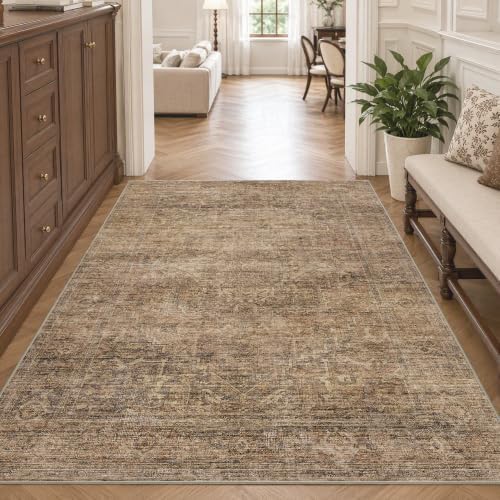 FMFUNCTEX 4x6 Washable Rust Brown Neutral Vintage Area Rug by Fmfunctex