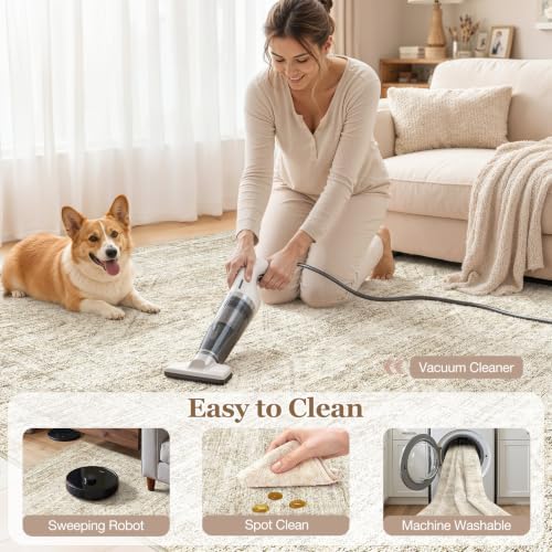 cotiled 2x8 Runner Rug Abstract Washable Non Slip Cartpet Beige Brown - Image 4