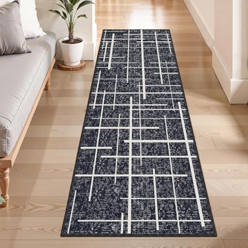Washable Runner Rug 2x6, Modern Distressed Stripe, Kitchen Runner Rug Non Slip by TTelephant